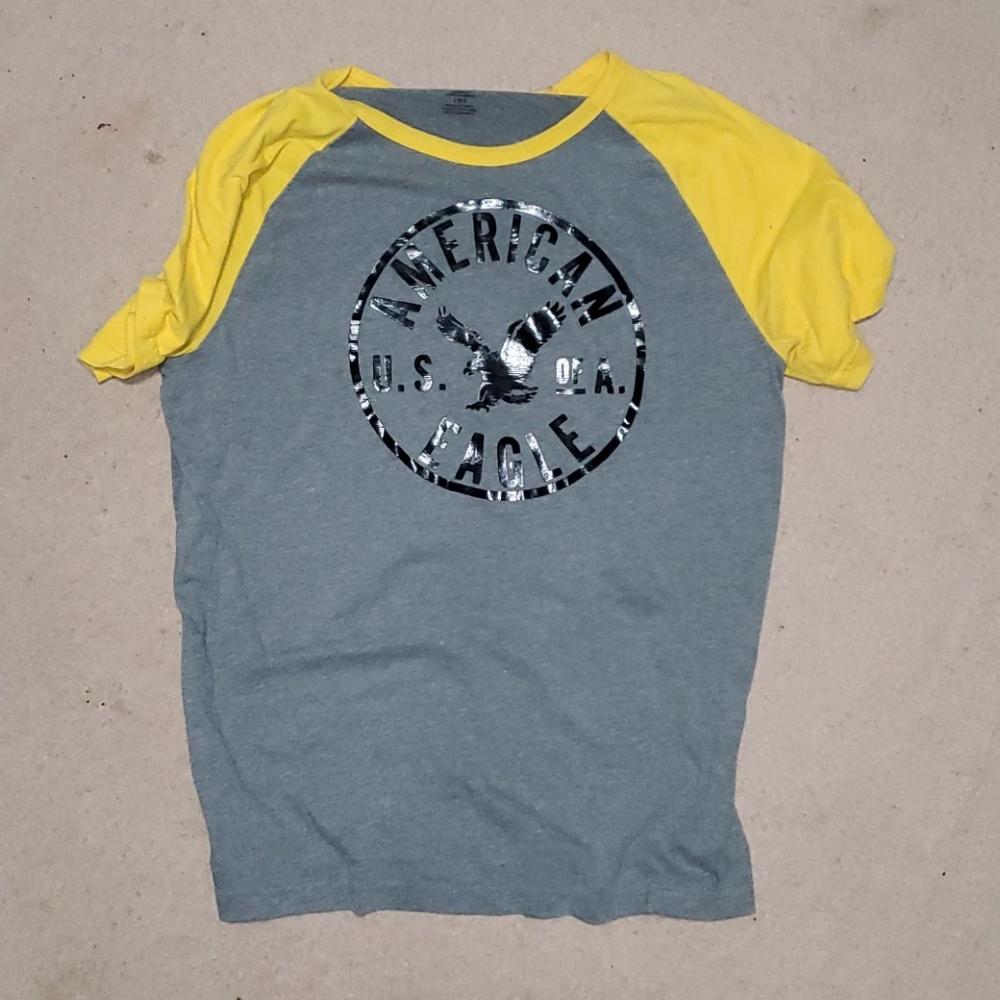 Grey and Yellow American Eagle Tee